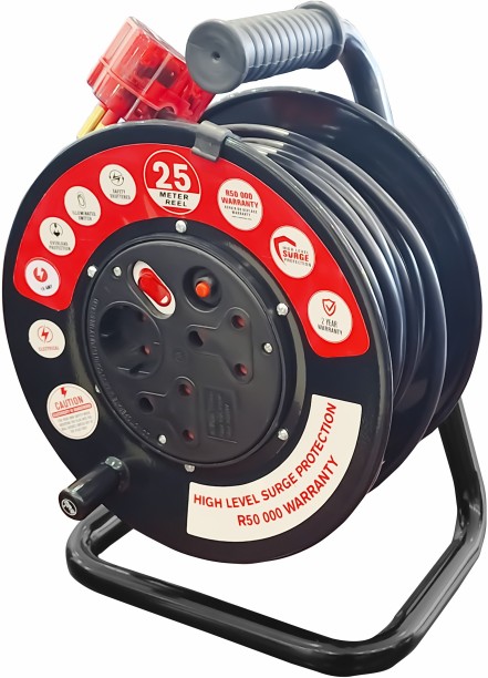 Electricmate 25m 16 Amp Steel Extension Reel with High Level Surge Protection 16 A D Socket