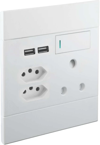 Major Tech 100 mm x 100 mm Veti 2 Euro USB Single Socket White 16 A D Socket