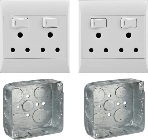 Condere 2xDouble Switch Socket (4x4) with 2xGalv Maltel Wall Box (4x4) 16 A Manual  Electrical Switch
