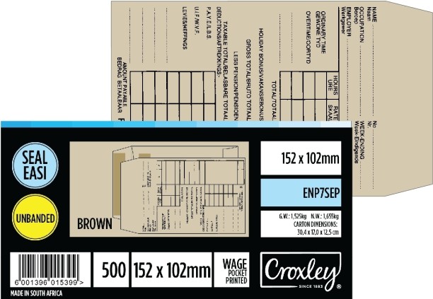 Croxley JD7SEP Printed Wage Pocket - Latex Seal Easi No.7 - 152x110 (Box of 500) Envelopes