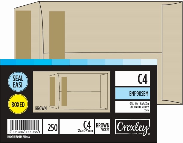 Croxley Brown Seal Easi Envelopes - Unbanded (Box of 250) - JD98SEM C4 Envelopes