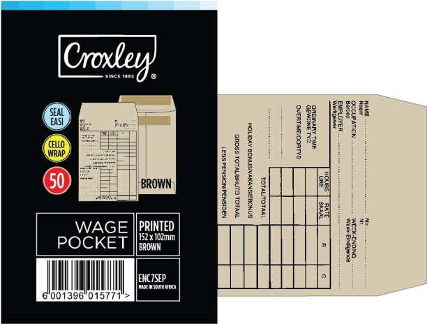 CROXELY ENVELOPES JD7SEPC Wage Pocket Printed No.7 152x102 (BOX Of 500) Envelopes
