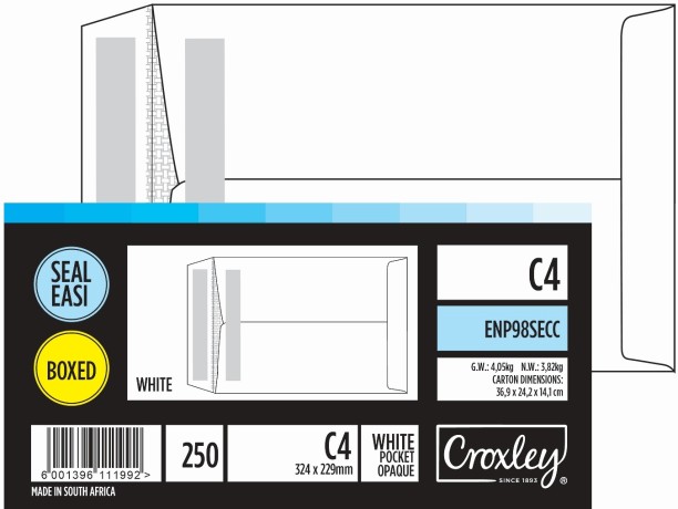 Croxley White Seal Easi Envelopes - Unbanded (Box of 250) - JD98SECC C4 Envelopes