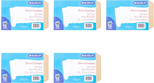 Marlin Envelopes C4 Pocket Brown Self Seal 10's Envelopes