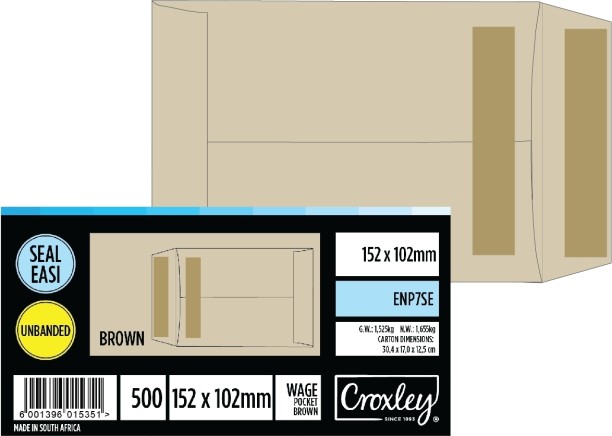 Croxley JD7SE Plain Wage Pocket - Latex Seal Easi No.7 - 152x110 (Box of 500) Envelopes