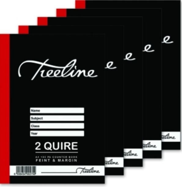 Treeline Hard Cover Book 2 Quire A4 192pg - Feint & Margin Examination Pad