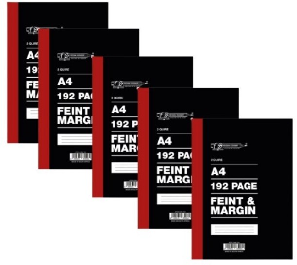 Hard Covers 10 Pack Freedom Stationery A4 Counter Books – 192 Pages, 2 Quire, Feint & Margin Examination Pad