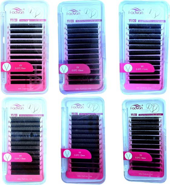 Fadvan 6pcs Combo Pack YY Lashes 0.07C-9,10,11,12,13&14mm Trays 26 g