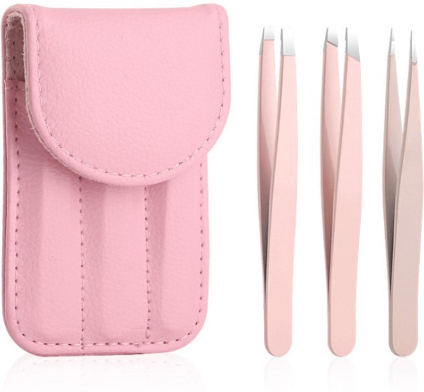 Aurora Products Eyebrow Tweezer Trio Set with Leather Case - Pink 3 g