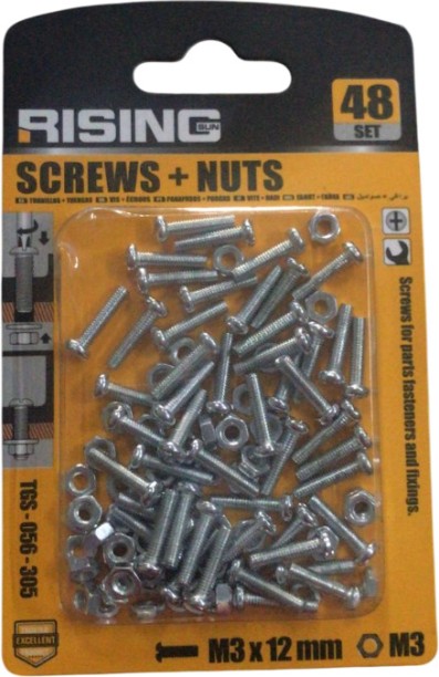 RISING SCREWS AND NUTS M3 X 12MM Fastener