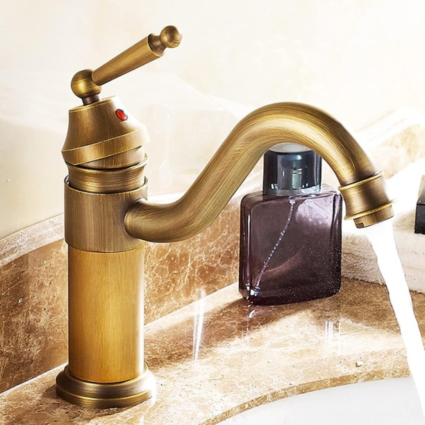 P Concepts Bathroom Sink Faucet Single Hole Bathroom Sink Faucet Antique Brass Bathroom Faucet Bathroom Sink Faucet Single Handle Compatible with Outdoor,Antique A,Single Lever monobloc Kitchen Mixer Faucet Mount