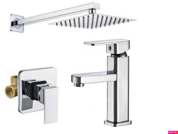 Ace Combo Shower Mixer, Basin Mixer, Shower Head 8" and Arm 40cm Square Set Mixer Faucet