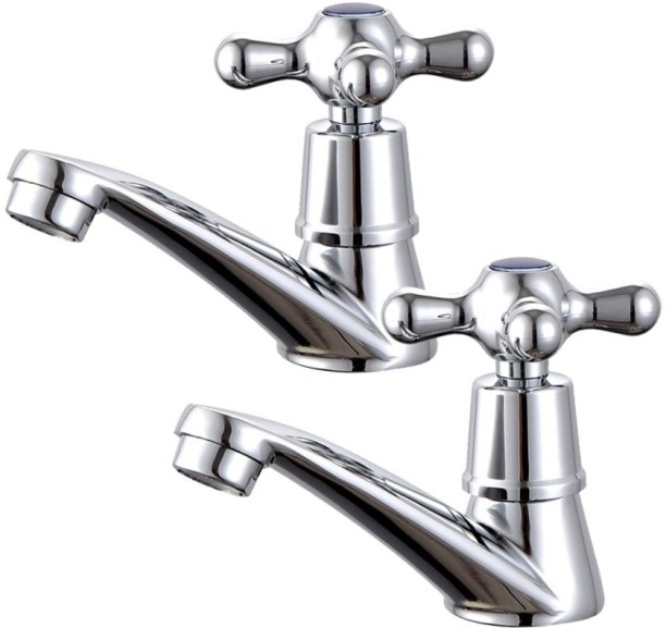 Herqona 2 Pieces Zinc Alloy Wash Basin Bathroom Tap with ABS Filter - Silver Bib Tap Faucet