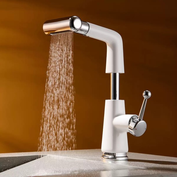 Retro Moderne Style white_1950s Design with Mixer and Spray Basin Mixer Faucet