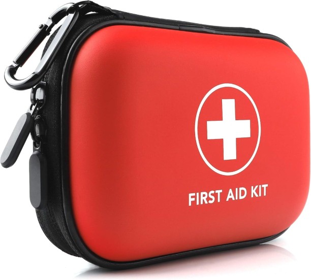 RAR Mini First Aid Kit, 100 Pieces Water-Resistant Hard Shell Small Case - Perfect for Travel, Outdoor, Home, Office, Camping, Hiking, Car (Red) First Aid Kit