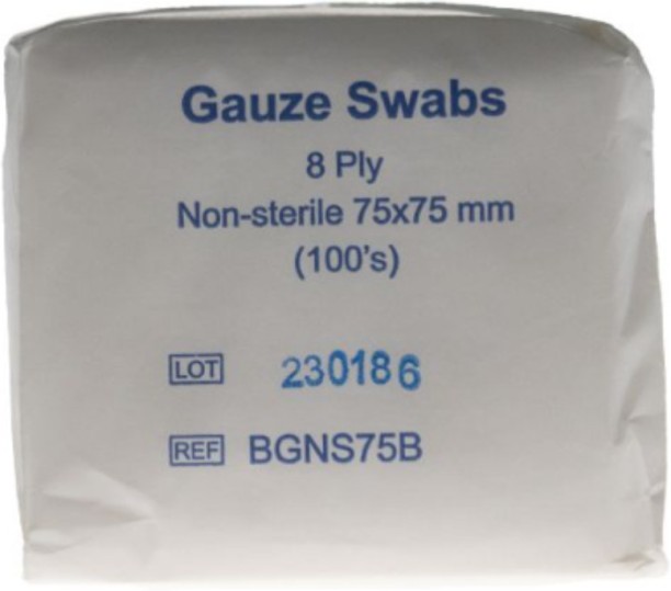 Firstaider Non Woven Gauze Swabs Non Sterile 75 x 75mm 8ply 100's - 100 Pack First Aid Kit