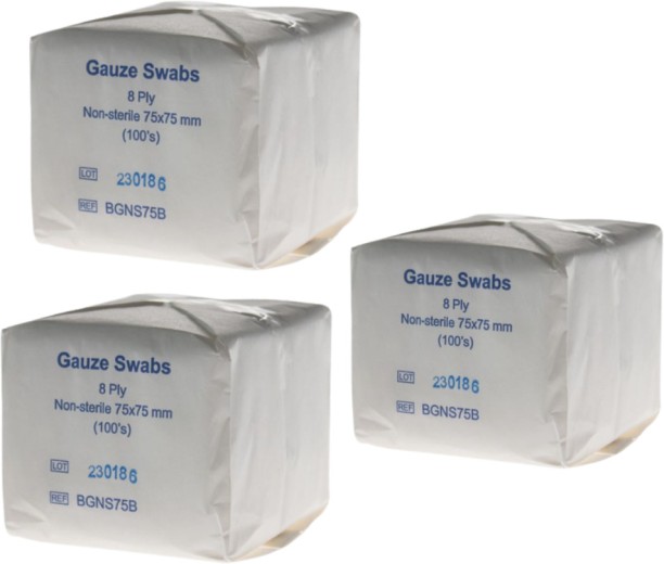 Firstaider Non Woven Gauze Swabs Non Sterile 75 x 75mm 8ply 100's - 3 Pack First Aid Kit