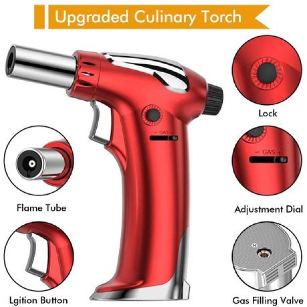 SA TRADE Multifunctional Cooking And Baking Torch With Safety Lock - Red Flambe Torch