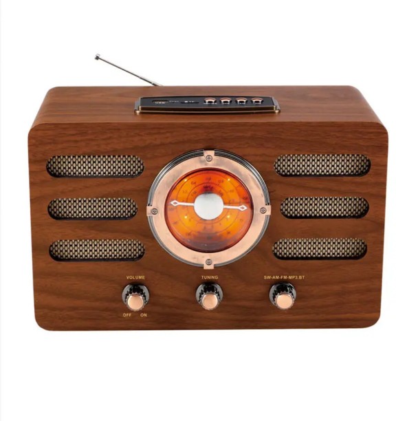RAISENG Radio Transmitter Wooden Radio Rechargeable Battery with Light FM Radio