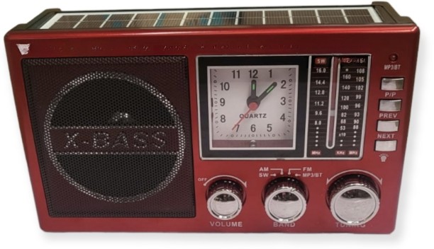 generic Solar Powered AF/FM/SW Bandwith Bluetooth Speaker Radio- Red FM Radio