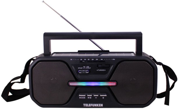 Telefunken SOLAR POWERED RADIO Solar panel, FM radio, BT, USB, TF, AUX, Disco Lights FM Radio