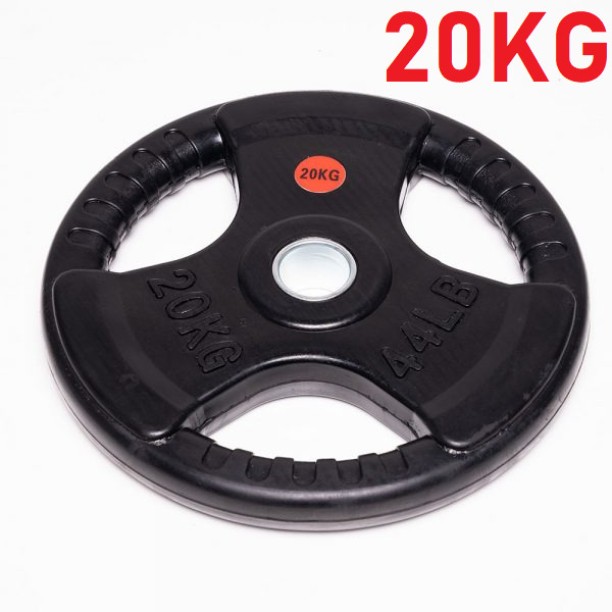 PrimePickSA 20kg Rubber Barbell Weight Plate - Tri-Grip Olympic Bumper Plate Black Weight Plate