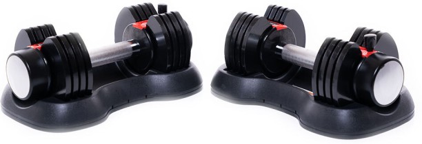 HeadsUp 12Kg Adjustable Dumbbells (Pair) Black Weight Plate