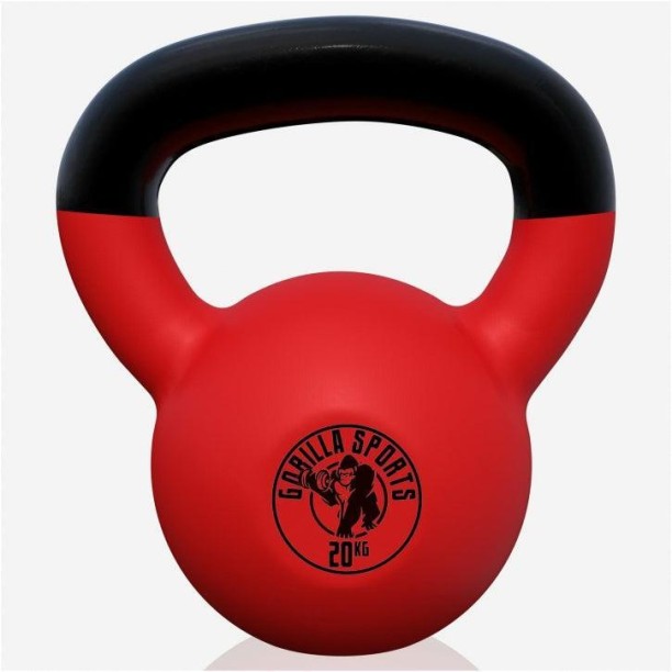 Gorilla Sports Rubber Coated Kettlebell 20kg Red, Black Kettlebell
