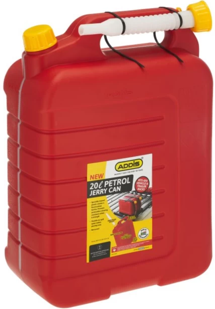 Addis Red Plastic Petrol Jerry With Spout 7424RD 20 L Fuel Can