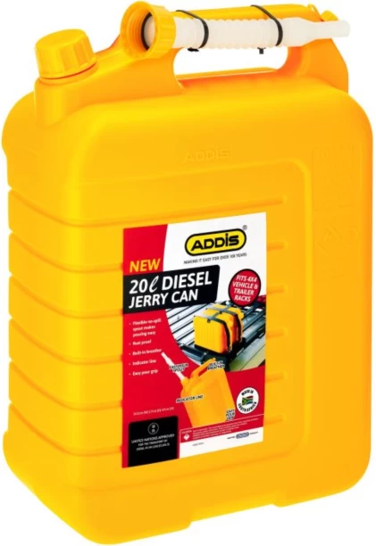 Addis Yellow Plastic Diesel Jerry With Spout 7435YL 20 L Fuel Can
