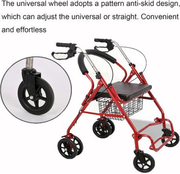 DEALS ONLINE Health Mobility Aid Folding Rolling Walking Frame with Paded Seat (85cm) Safety Bumper