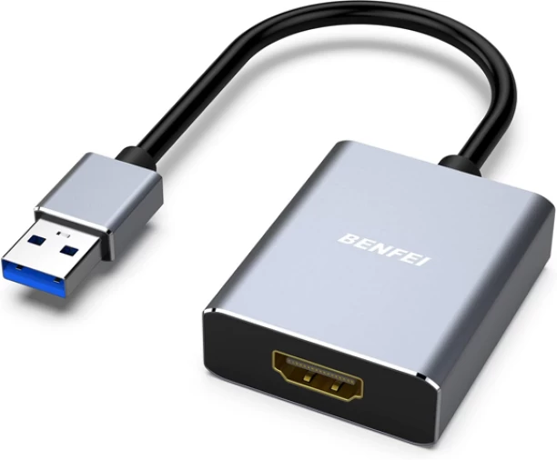 BENFEI 000334grey USB3.0 Male to HDMI Female FHD 1080P@60Hz, Aluminium Alloy Shell and Nickle-Plated connectors Gaming Adapter Compatible with PC