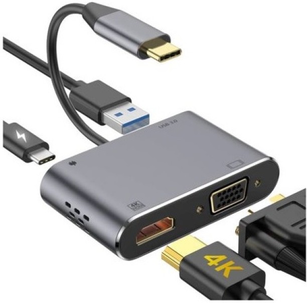 DW 4 in 1 Multiport USB C Hub To HDMI VGA USB3.0 PD Charging Adapter Cable Gaming Adapter Compatible with Mac OS