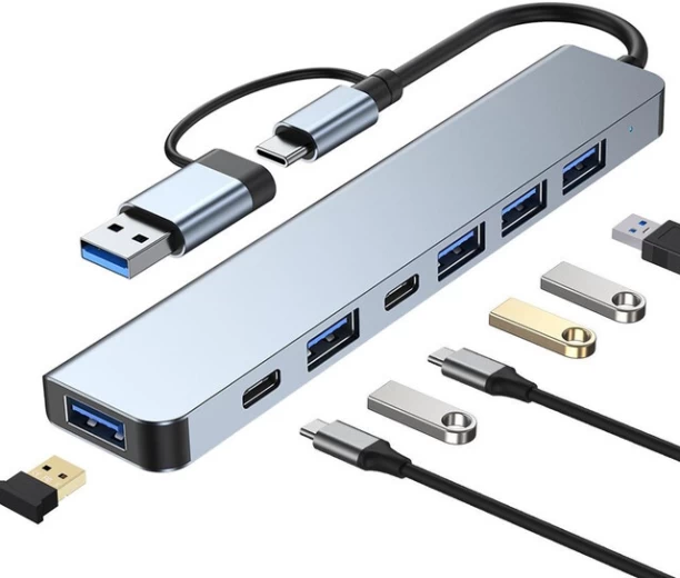 DW 7 in 1 Usb 3.0 & Usb-C To Usb 3.0 & Usb2.0 Hub - BYL-2217TU Gaming Adapter Compatible with Mac OS