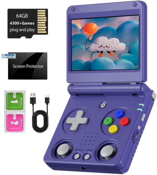 Finevr RG34XXSP Foldable Retro Handheld Game Console , 3.4 Inch IPS Screen Linux System Sunken Dual Joystick Built-in 64G TF Card 5000+ Games Handheld Emulator Support 5G WiFi Bluetooth TV Output 64 GB