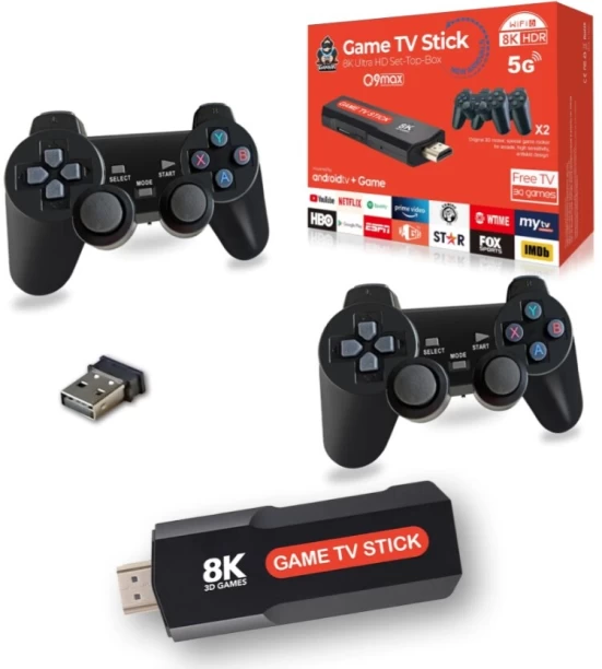 Q9Max Pro Console TV Stick Classic 64GB Android 12 Pro 8k TV stick with wireless controller video game console 64 GB