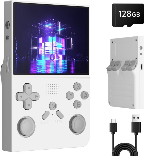 marevic R40 Retro Handheld Game Console - 128GB with 25K+ Games, 3.5 Inch IPS Screen-White 128 GB With Games Included
