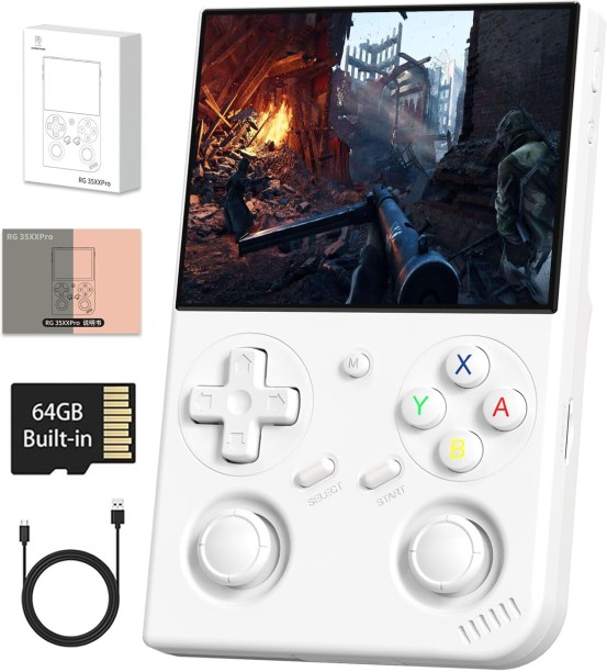 marevic RG35XX Pro Handheld Game Consoles with 64GB Card 4353 Games Video Game Console Pocket Arcade Support 30+ Simulators WiFi Bluetooth HD Output-White 64 GB With Games Included