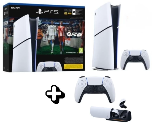 Sony P%5 Slim Digital + FC 26 + 2 X Controllers + Ps Pulse Wireless EarBuds 825 GB