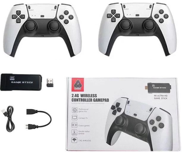 GL Game Stick 4K HD Wireless TV Game Console – 2.4G Dual Controllers, 10,000+ Classic Games, Built-in PS1 Emulators, Plug & Play HDMI