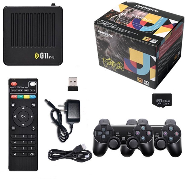 Finevr G11 Pro Game Box 4K, Video Game Console with 2 x 2.4G Wireless Controller, with Built in 20000+ Retro Games 50+ Emulators, Plug and Play Retro TV Games, 3D Dual Joysticks 64 GB