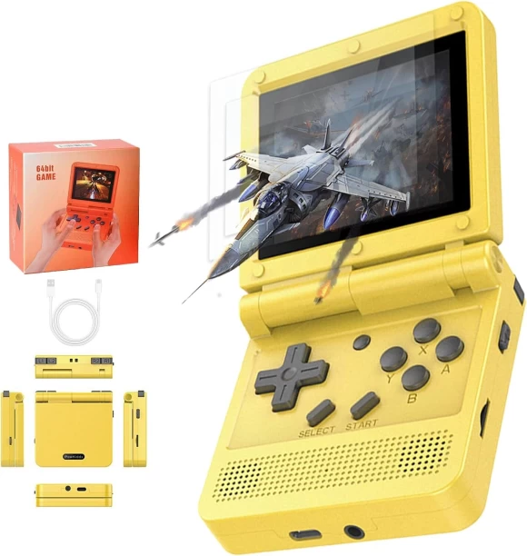 marevic Game Console, with 16G Built-in 2000 Classic Games, Portable Hand Held Open Source Linux System 3.0-in HD IPS Screen Handheld Game Console (Yellow 16GB) 16 GB