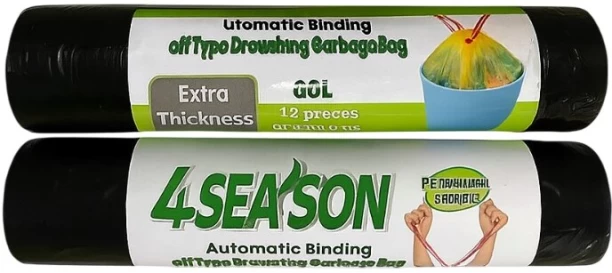 4 Season Extra Thick Automatic Binding Drawstring Garbage Bags, 60L, 12 Pieces, Black Large 60 L Garbage Bag  Pack of 24
