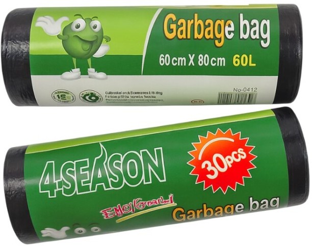 4 Season Garbage Bags, 60L, 60cm x 80cm, 30 Pieces, Black 2 Pack Medium 60 L Garbage Bag  Pack of 60