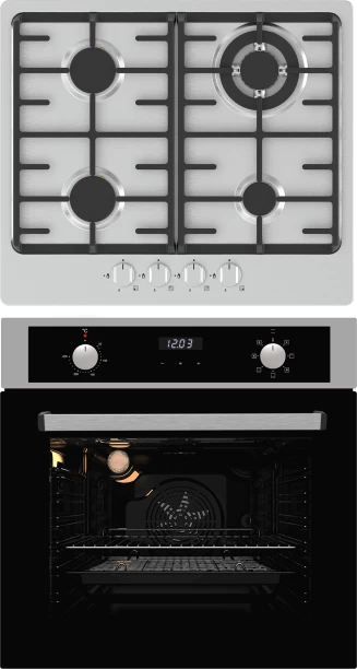LadyBird 60cm Combi 7 Function Oven Set With 4 Burner Stainless Steel Gas Hob Steel Automatic Gas Stove with Oven