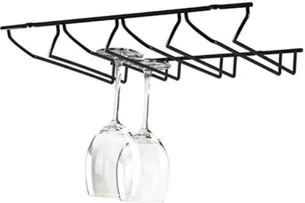WOODLY Wine Glass Holder, Black, 4 Row Wall Mounted Glass Holder