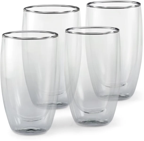 Wobuciko (Pack of 4) Exquisite 450ml Double-Walled Glass Set (4 Pieces) Water/Juice Glass Set