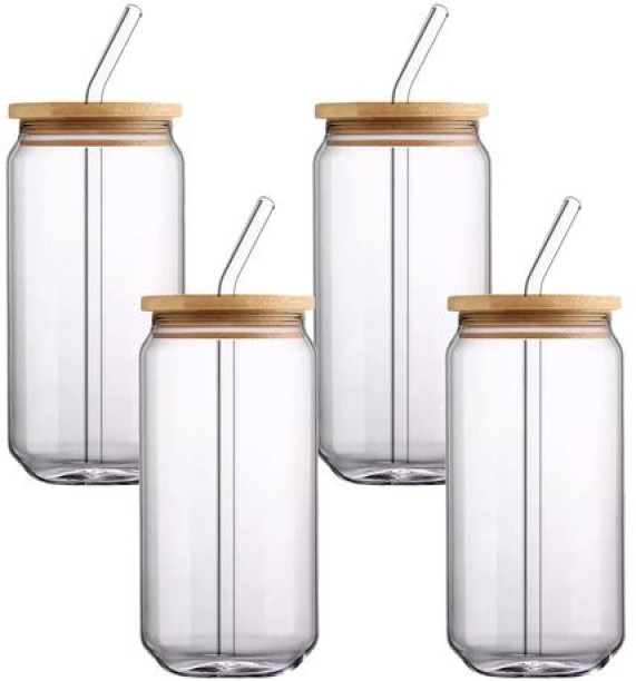 top sale trader Cocktail Drinking Glasses with Bamboo Lid and Glass Straw 500ml Cocktail Glass