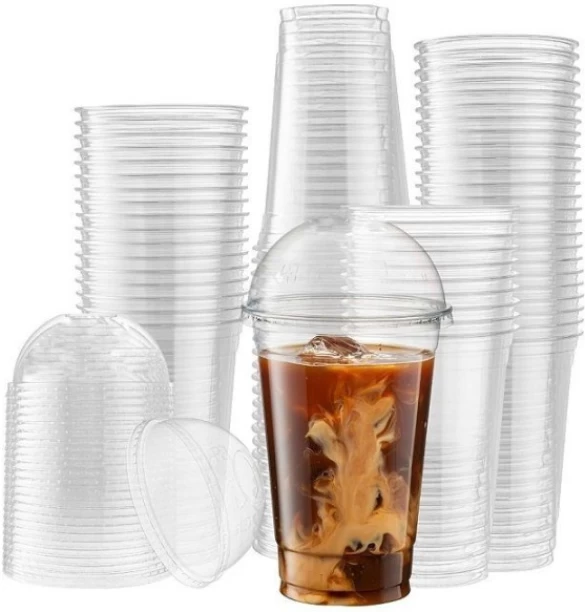 Zibo (Pack of 200) Clear Plastic Disposable Drinking Cups / Glasses with Dome Lid Water/Juice Glass