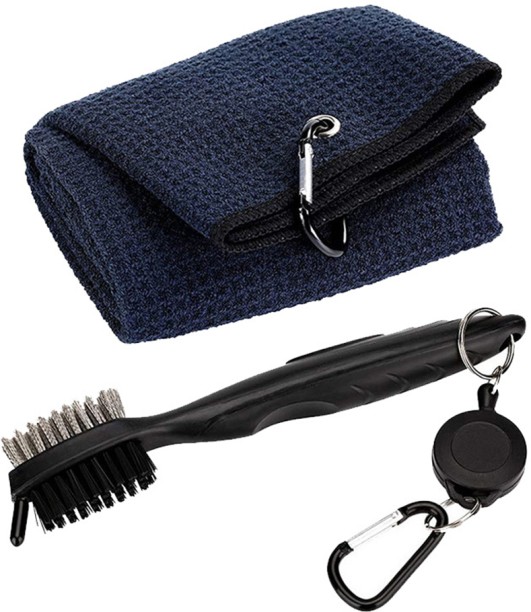 ALANES Black Waffle Pattern Tri-fold Golf Towel with Black Club Groove Cleaner Golf Kit